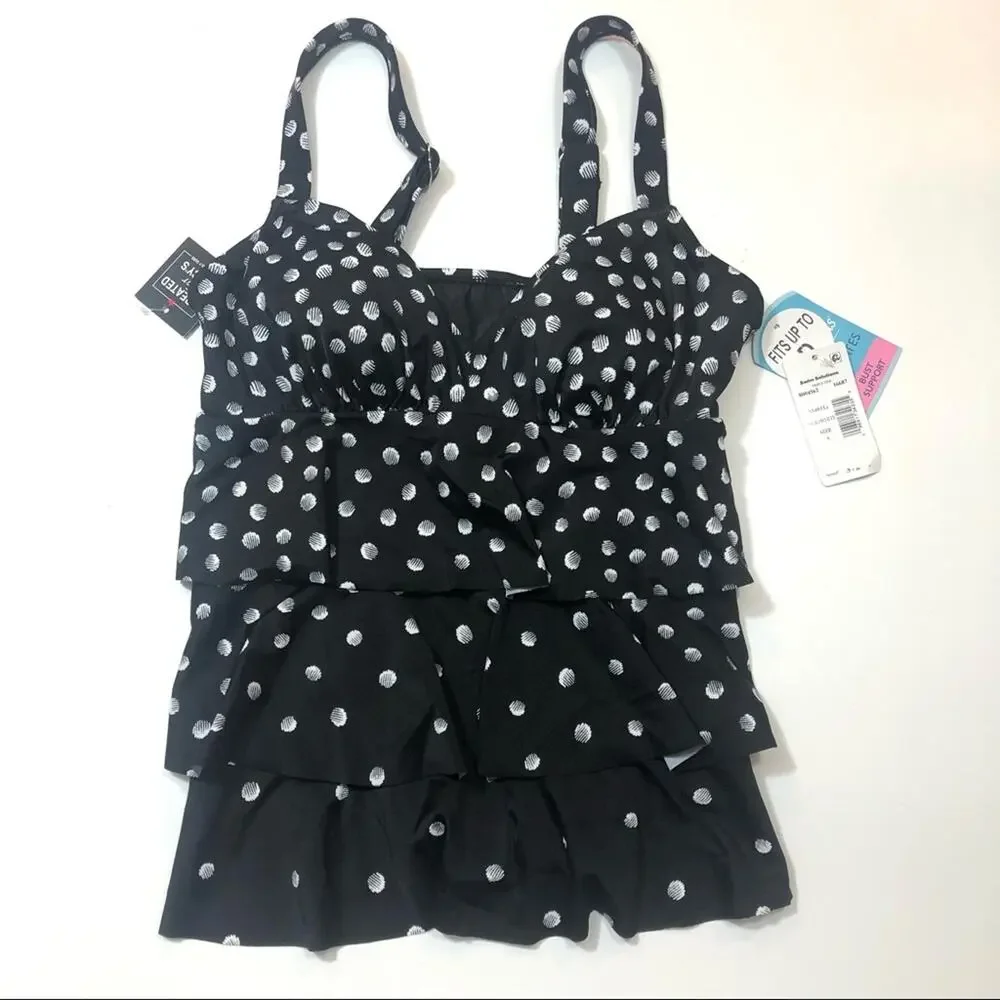 Swim Solutions black polka dot Tiered Tankini Top